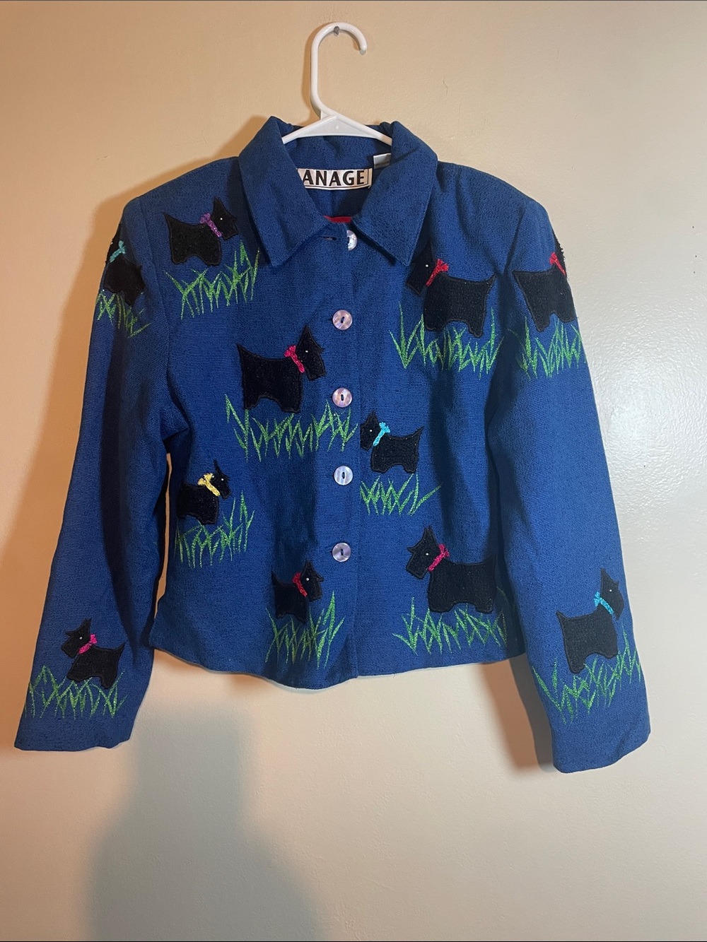 Vintage Novelty Jacket Scottie dog motif by Anage XS women’s Vibrant Art